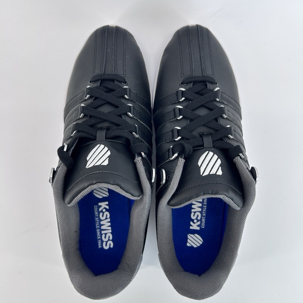 Black Leather Court Sneakers Mens 12 Minimalist Casual School Shoes K Swiss - Picture 7 of 11